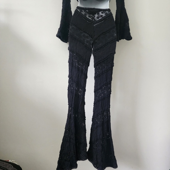 Charo Ruiz Ibiza galit paneled stretch-lace and gauze Black Pants Size Small - Picture 7 of 9